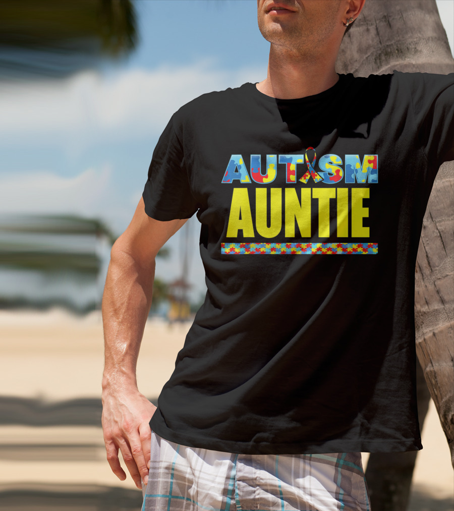 Autism Auntie Puzzle Ribbon Awareness Support T-Shirt