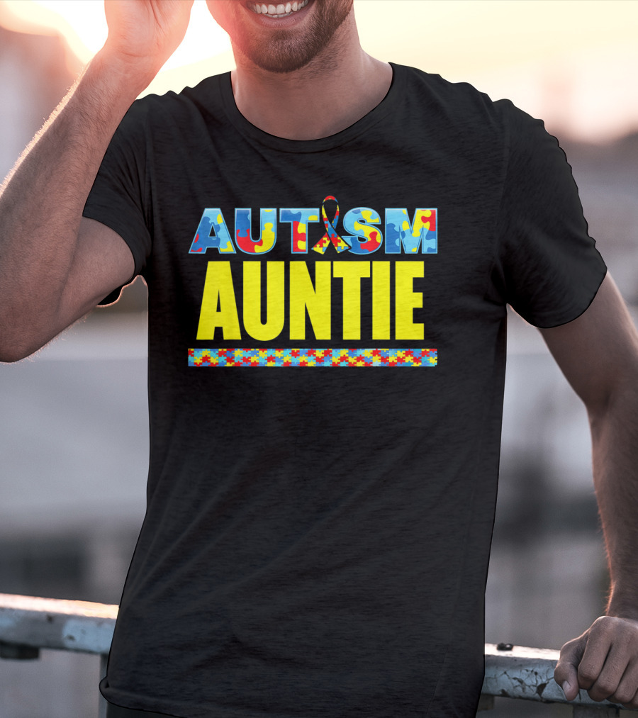 Autism Auntie Puzzle Ribbon Awareness Support T-Shirt