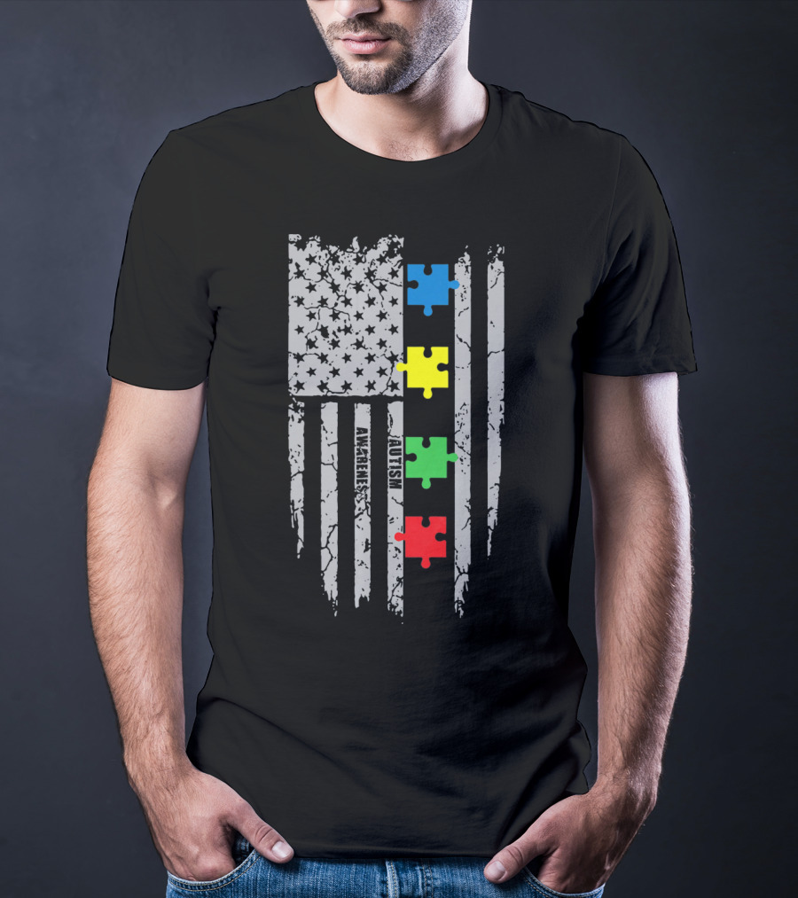 Autism Awareness Puzzle Flag With Colored Pieces T-Shirt