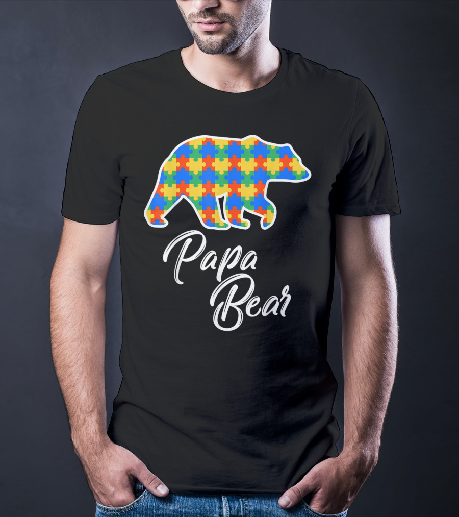 Papa Bear Autism Puzzle Awareness T-Shirt