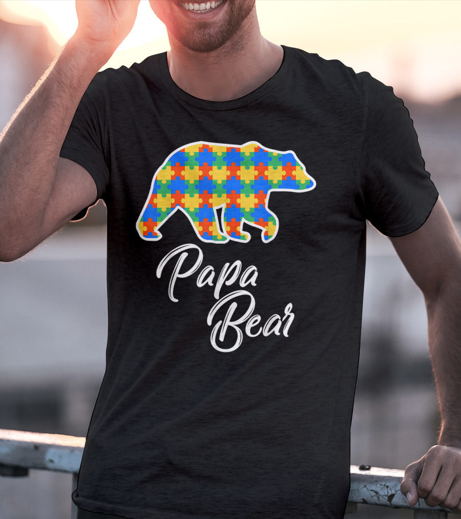 Papa Bear Autism Puzzle Awareness T-Shirt