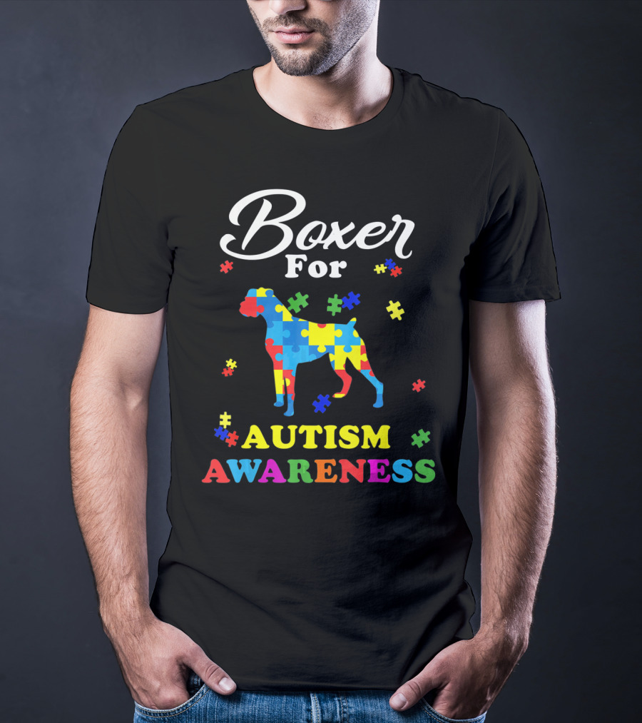 Boxer Dog In Autism Awareness Puzzle T-Shirt