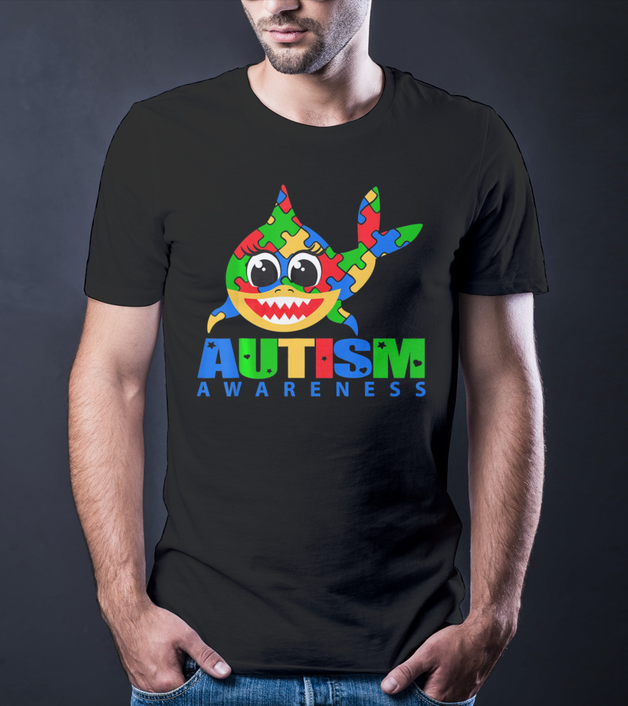 Autism Awareness Colorful Puzzle Shark T-Shirt
