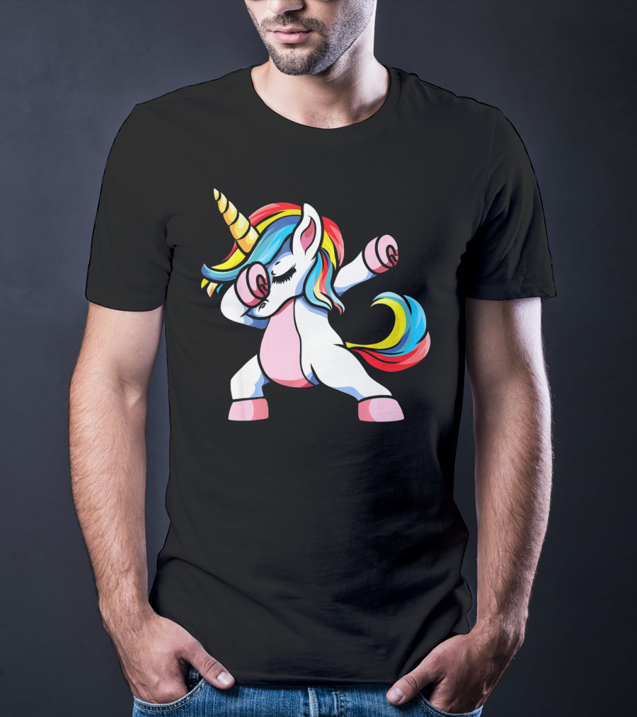 Autism Awareness Dabbing Unicorn Rainbow Mane T-Shirt