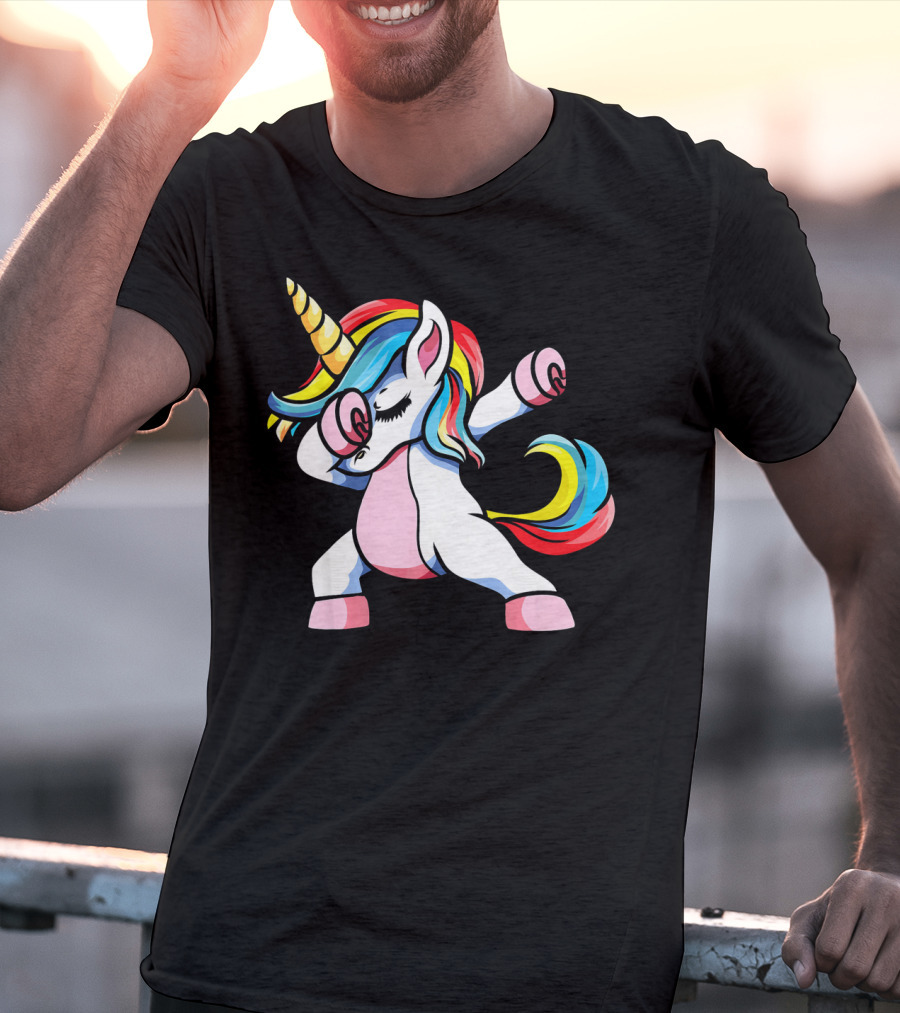 Autism Awareness Dabbing Unicorn Rainbow Mane T-Shirt