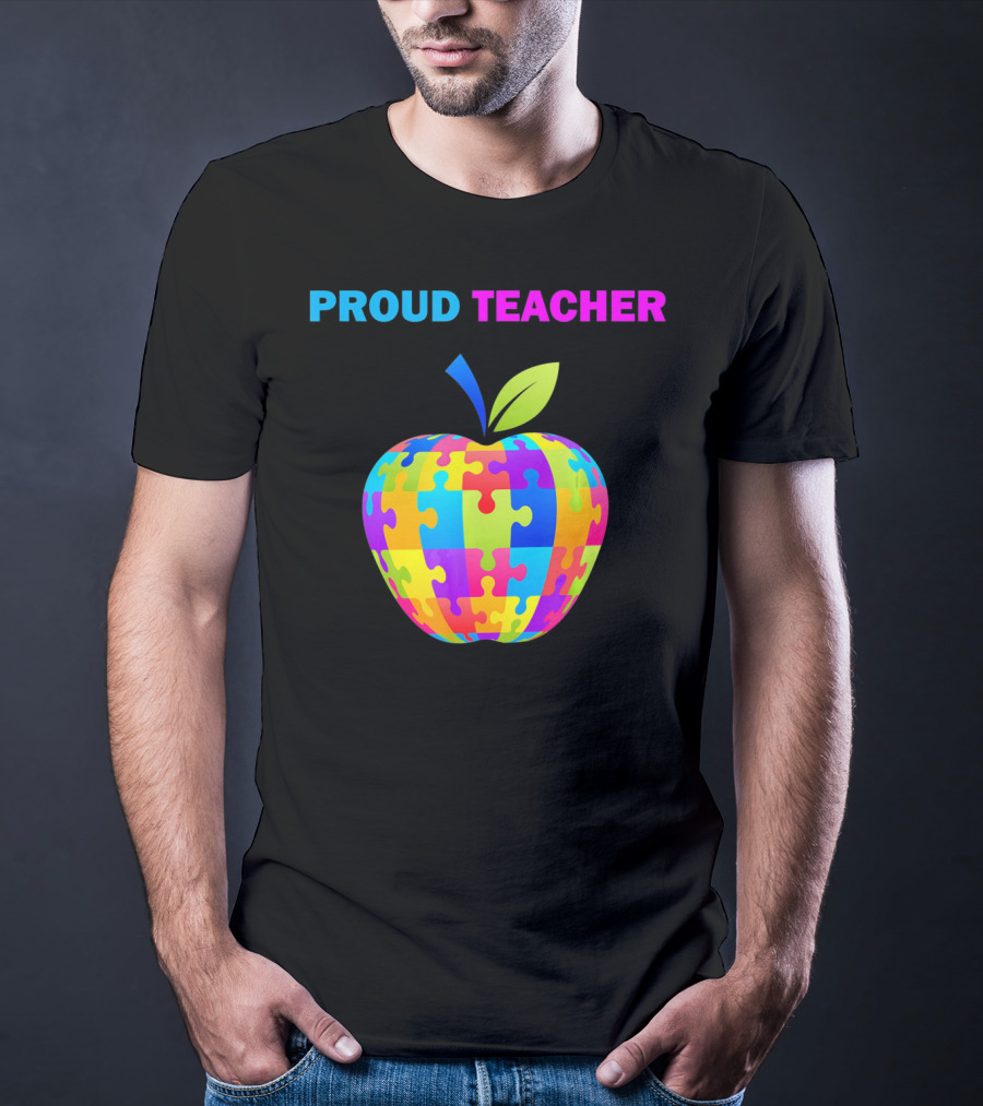 Proud Teacher Autism Awareness Puzzle Apple T-Shirt