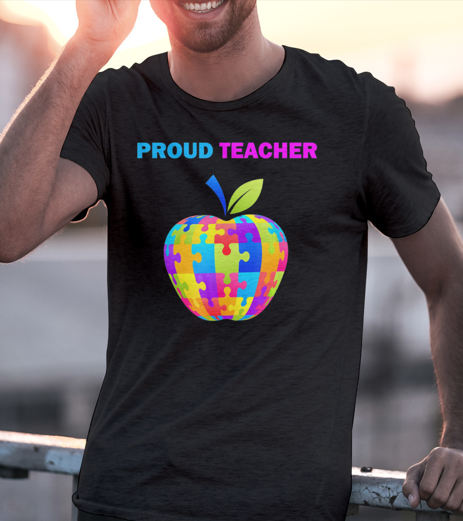 Proud Teacher Autism Awareness Puzzle Apple T-Shirt