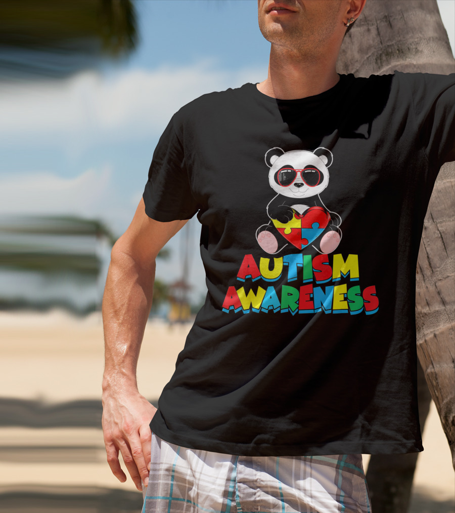 Autism Awareness Funny Panda With Heart-Shaped Puzzle T-Shirt