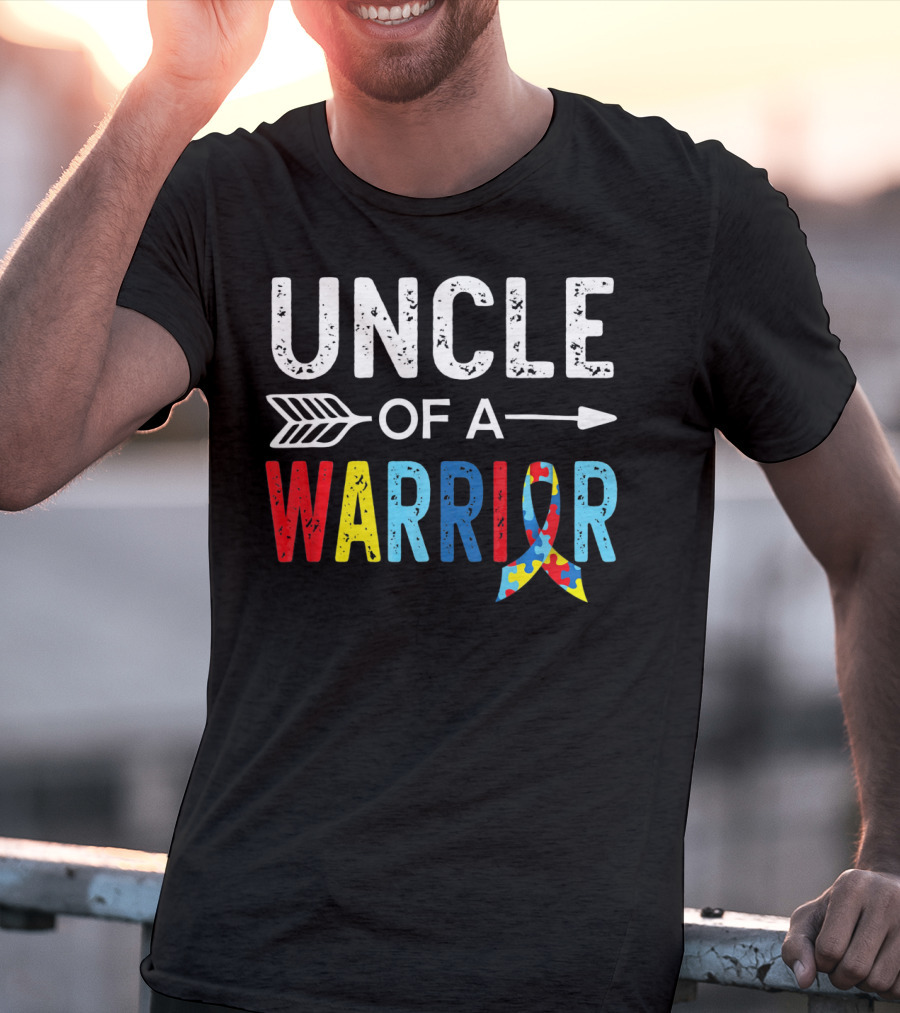 Uncle Of A Warrior Puzzle Ribbon Autism Awareness T-Shirt