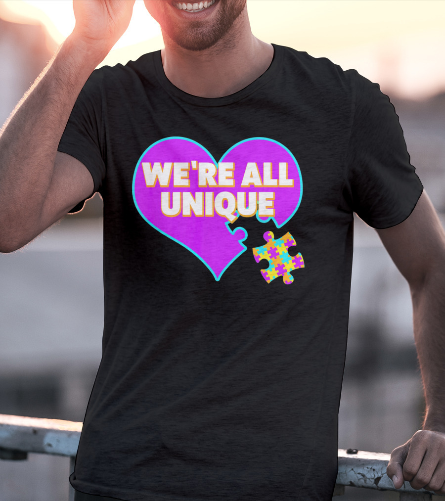 We're All Unique Autism Awareness Puzzle Heart T-Shirt
