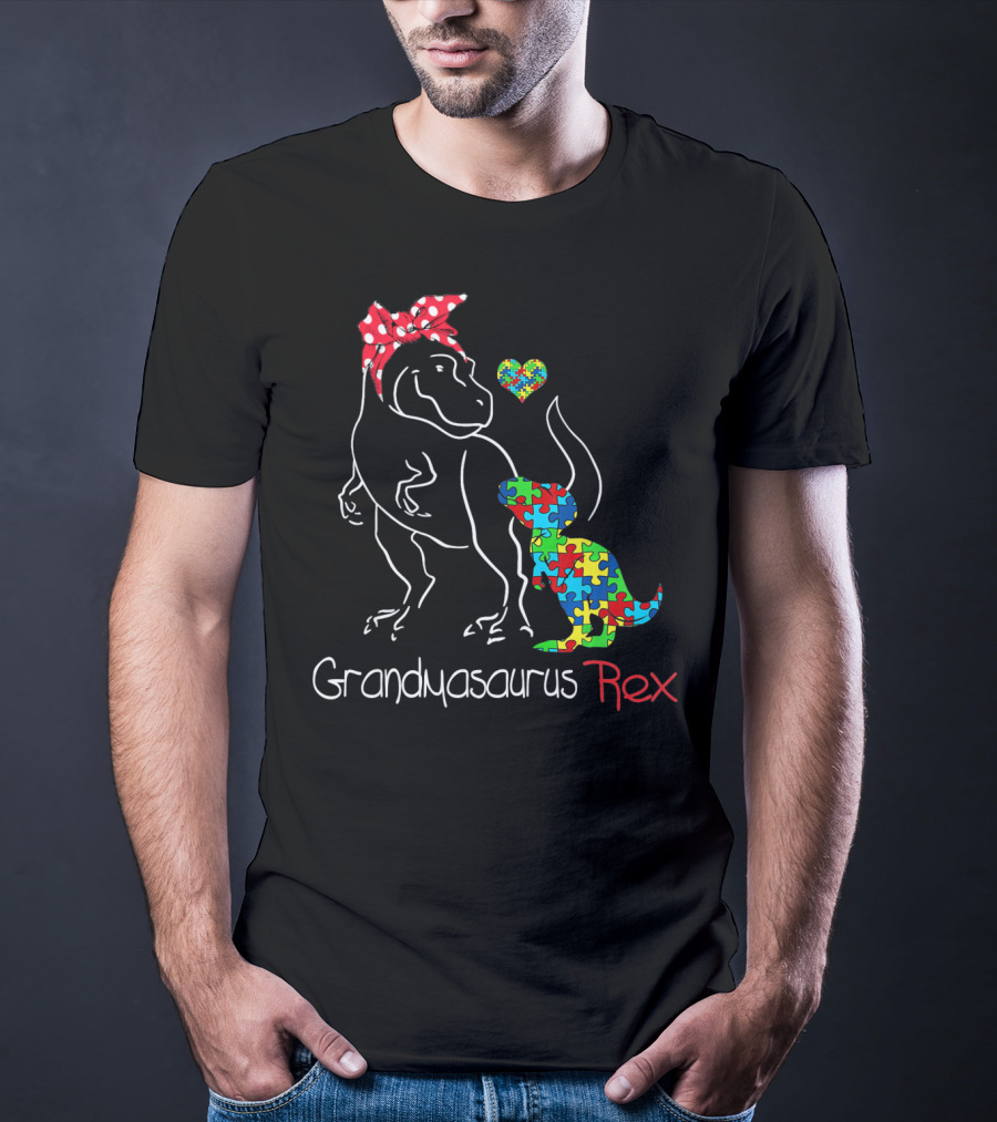 Grandmasaurus Rex Dinosaur With Autism Puzzle Heart T-Shirt