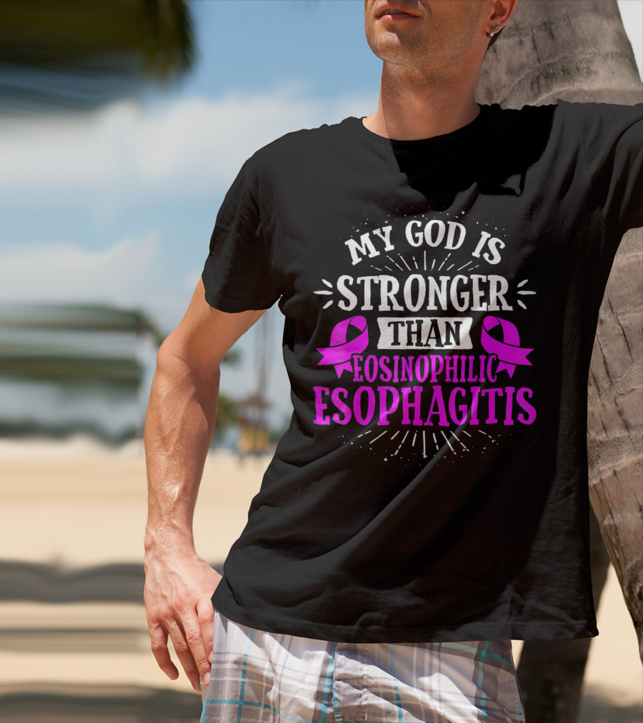 My God Is Stronger Than Eosinophilic Esophagitis Magenta Awareness T-Shirt