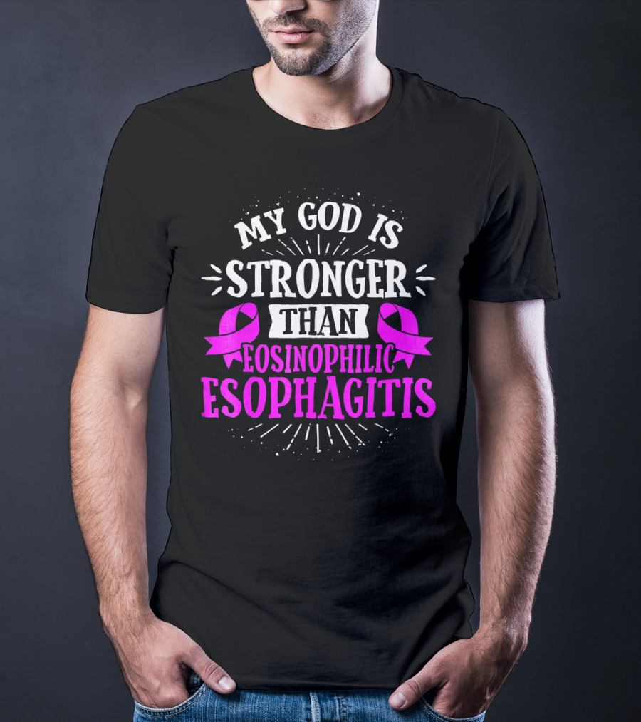 My God Is Stronger Than Eosinophilic Esophagitis Magenta Awareness T-Shirt