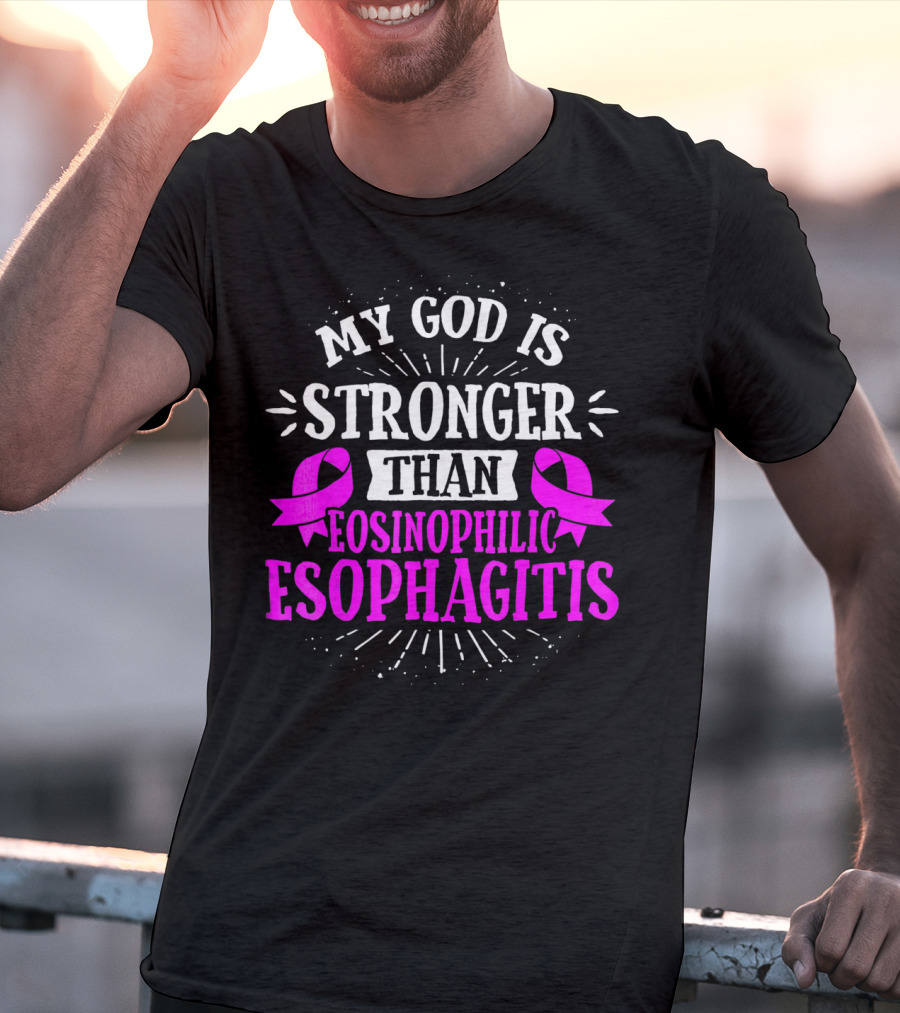 My God Is Stronger Than Eosinophilic Esophagitis Magenta Awareness T-Shirt
