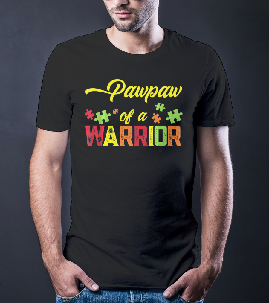 Pawpaw Of A Warrior Autism Awareness Puzzle Pieces T-Shirt
