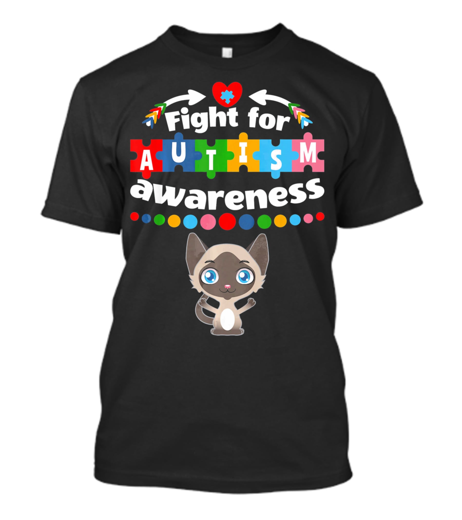 Fight For Autism Awareness Cat Puzzle Heart T-Shirt