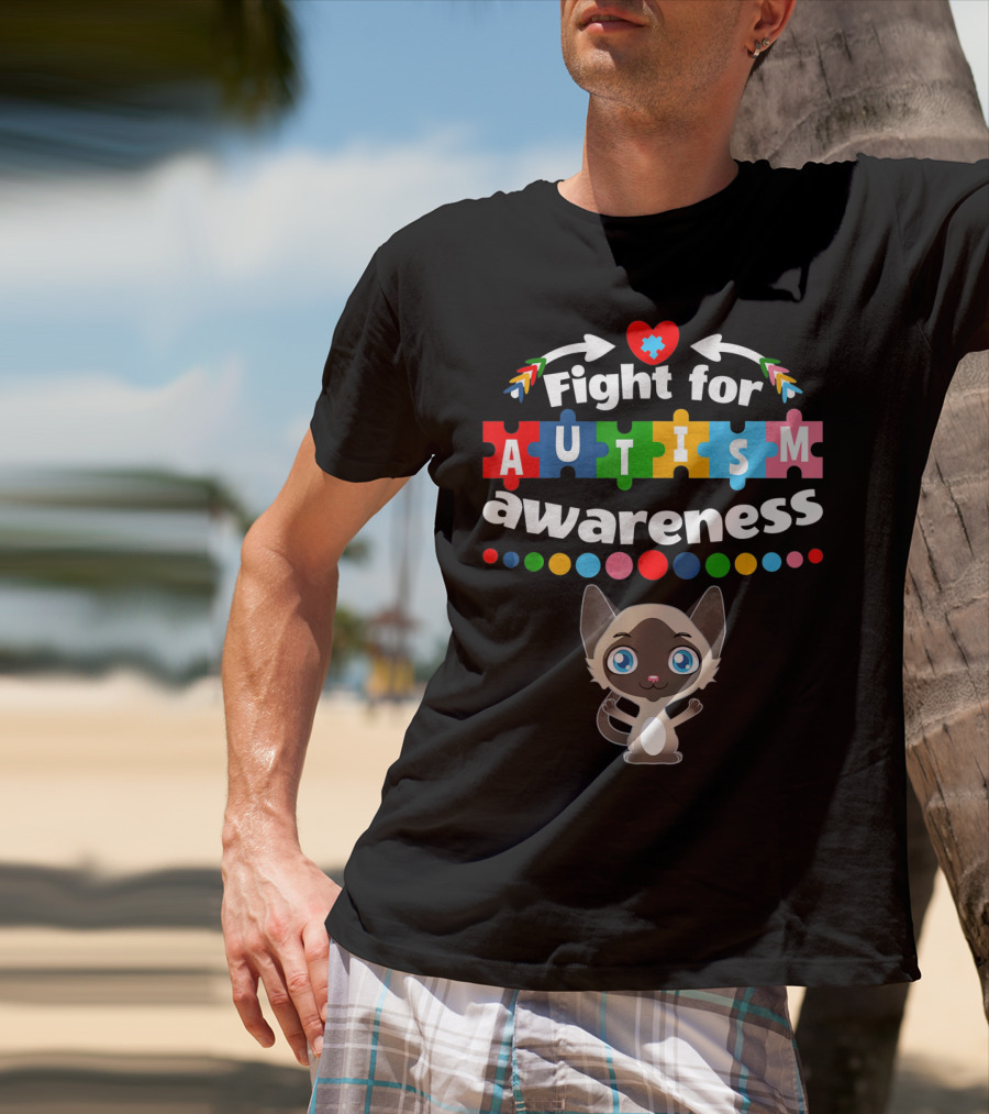 Fight For Autism Awareness Cat Puzzle Heart T-Shirt