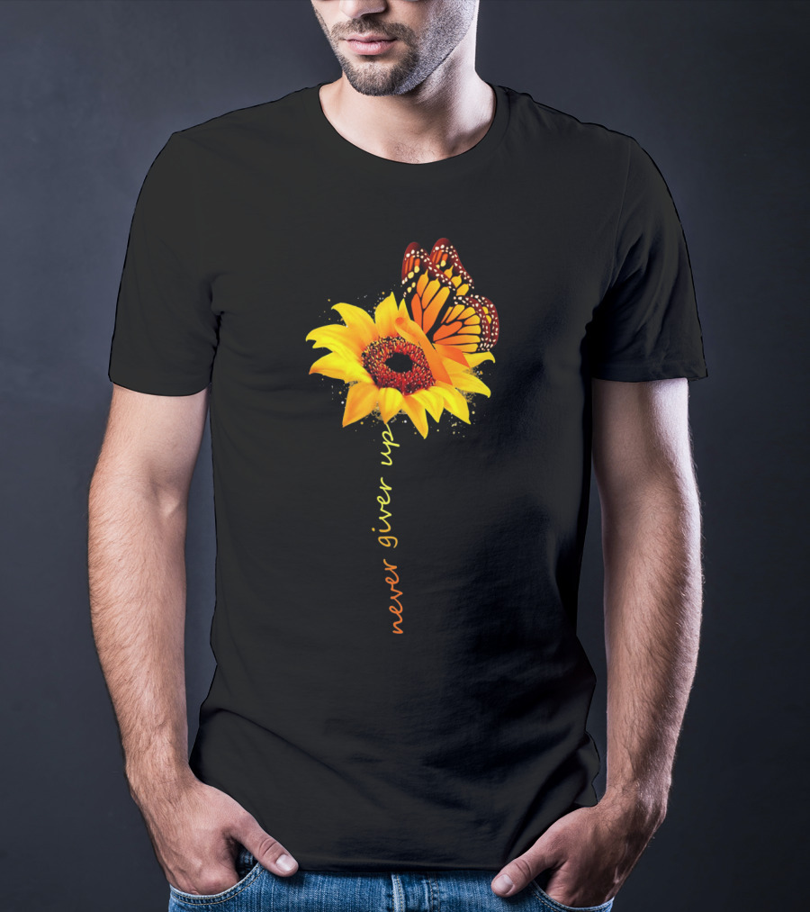 Never Give Up Multiple Sclerosis Awareness Butterfly Sunflower T-Shirt