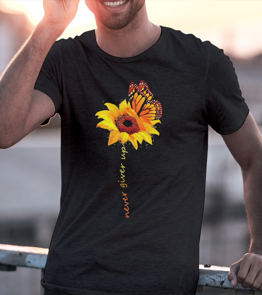 Never Give Up Multiple Sclerosis Awareness Butterfly Sunflower T-Shirt
