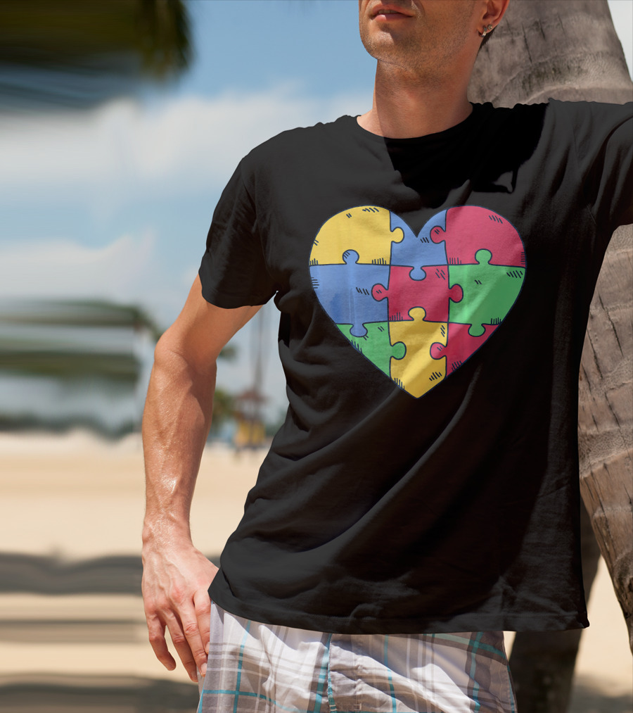 Autism Awareness Puzzle Heart Valentine Multicolor T-Shirt