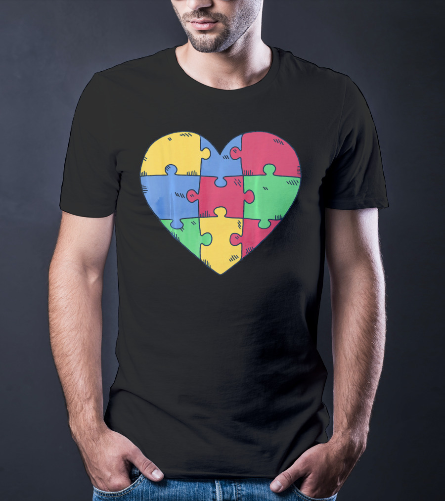 Autism Awareness Puzzle Heart Valentine Multicolor T-Shirt