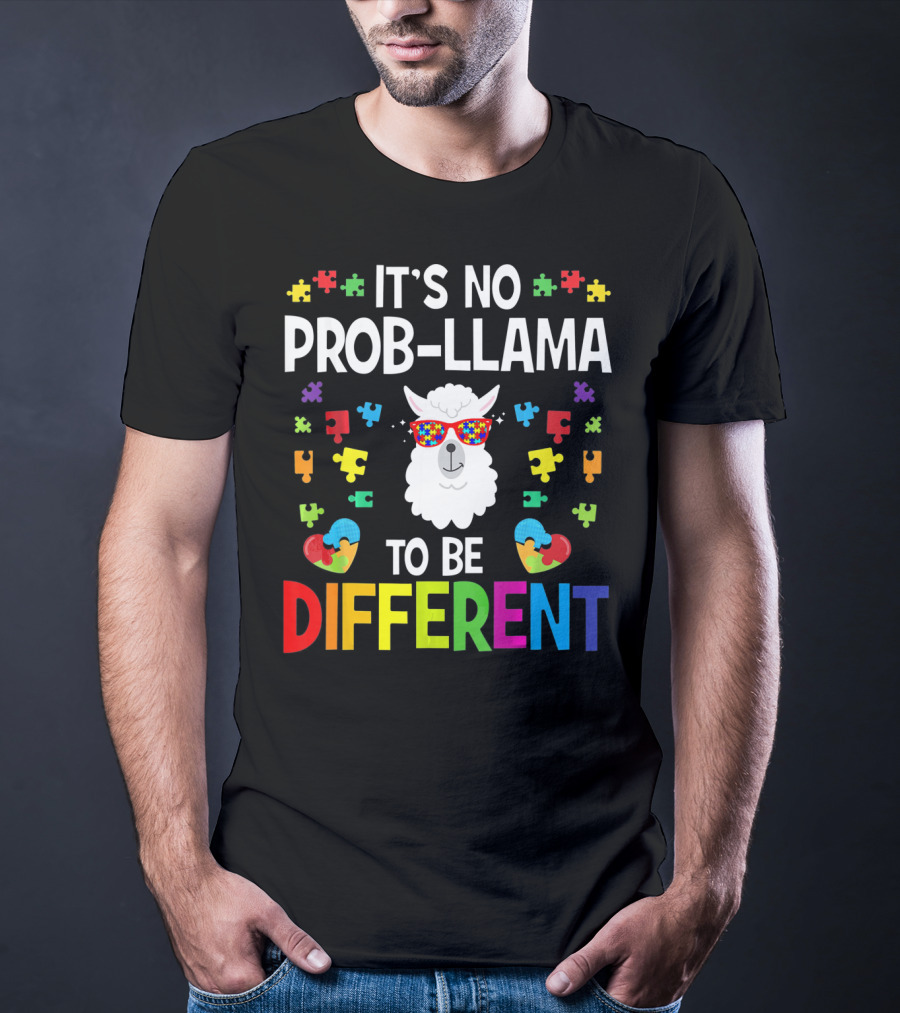 It's No Prob-Llama To Be Different Autism Awareness Puzzle Pieces T-Shirt