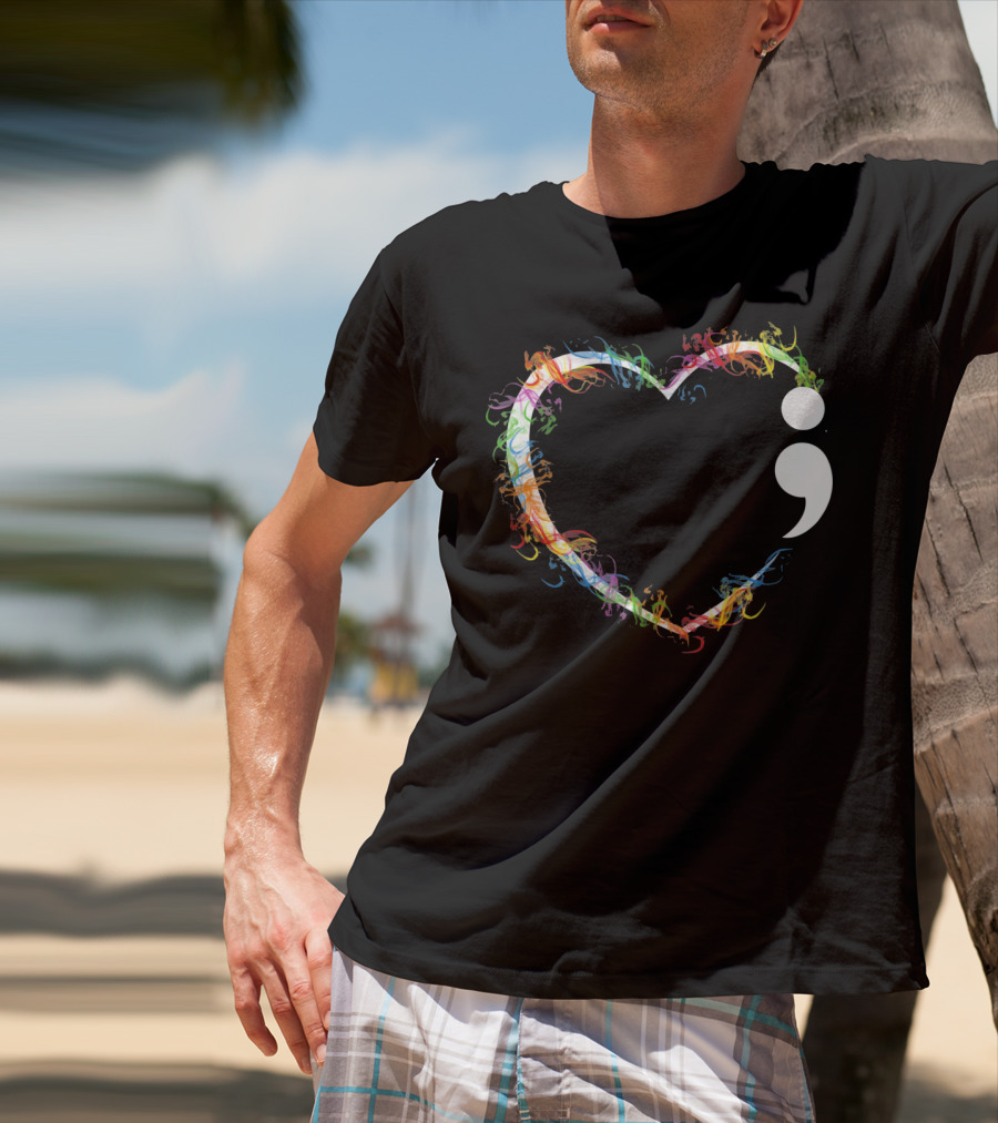 Heart Semicolon Rainbow Suicide Prevention Awareness T-Shirt
