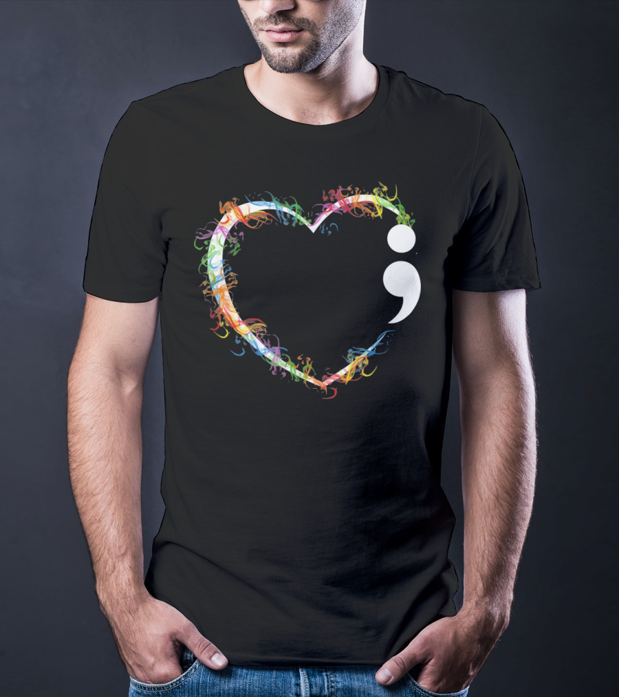 Heart Semicolon Rainbow Suicide Prevention Awareness T-Shirt