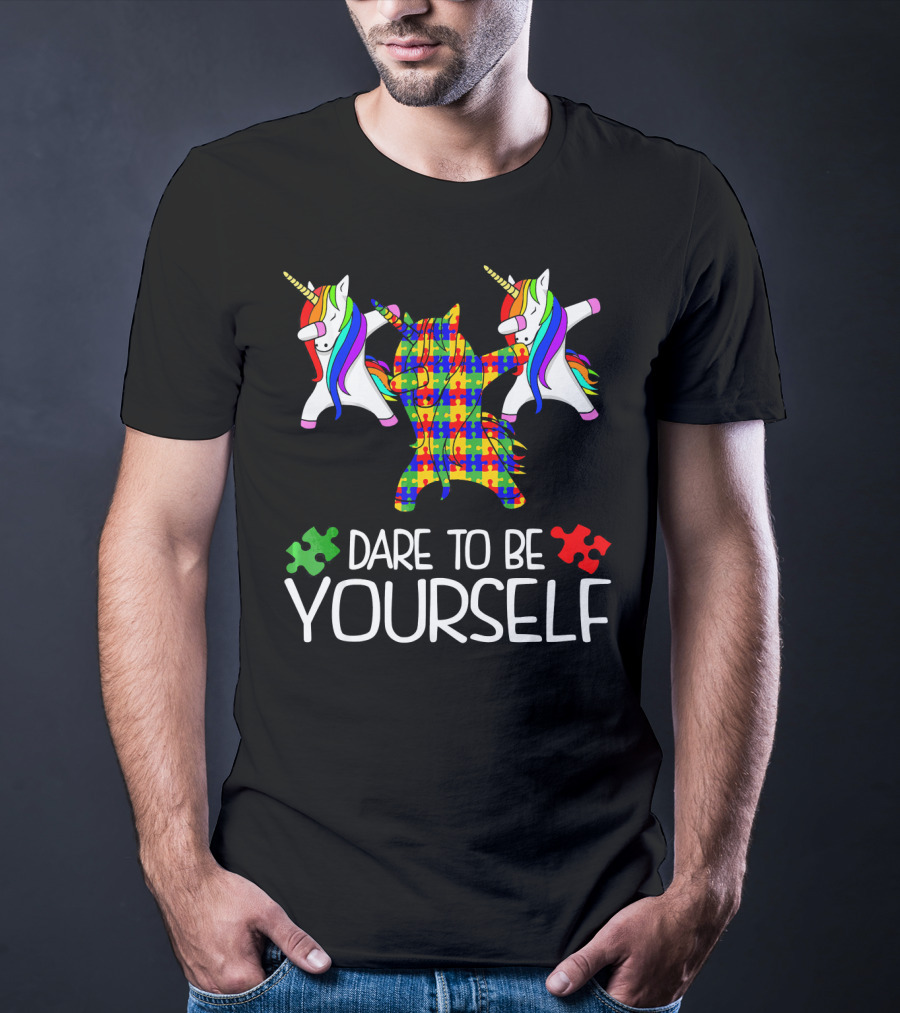 Dare To Be Yourself Autism Awareness Unicorn Puzzle T-Shirt