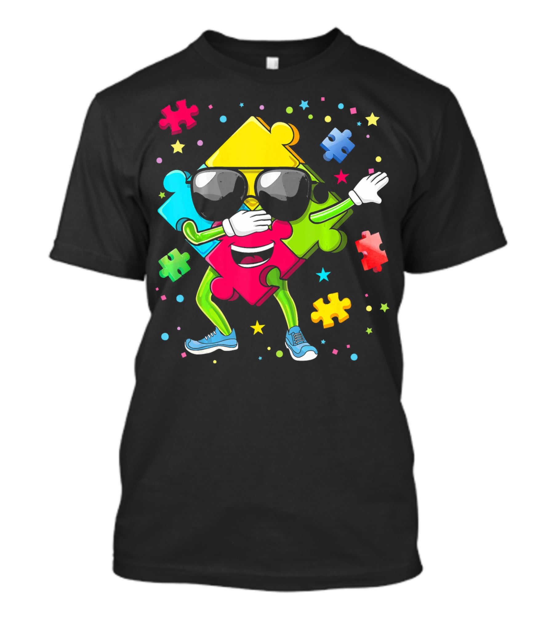 Dabbing Puzzle Piece Funny Autism Awareness Colorful T-Shirt