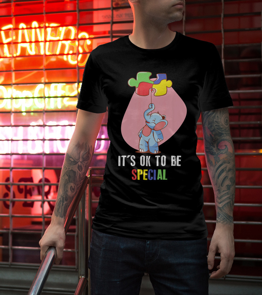 It's OK To Be Special Cute Elephant Autis Puzzle Colors T-Shirt