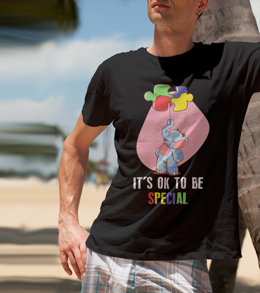It's OK To Be Special Cute Elephant Autis Puzzle Colors T-Shirt