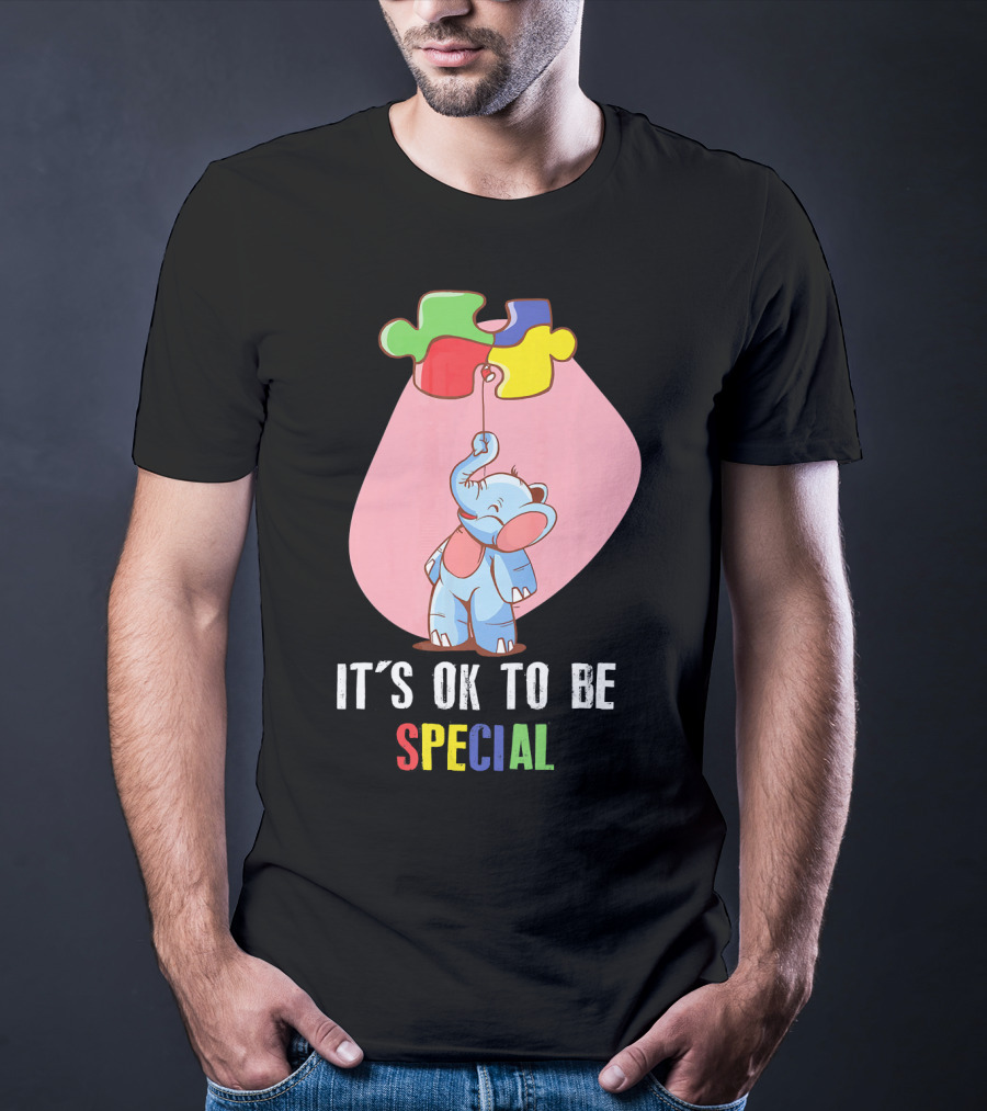 It's OK To Be Special Cute Elephant Autis Puzzle Colors T-Shirt
