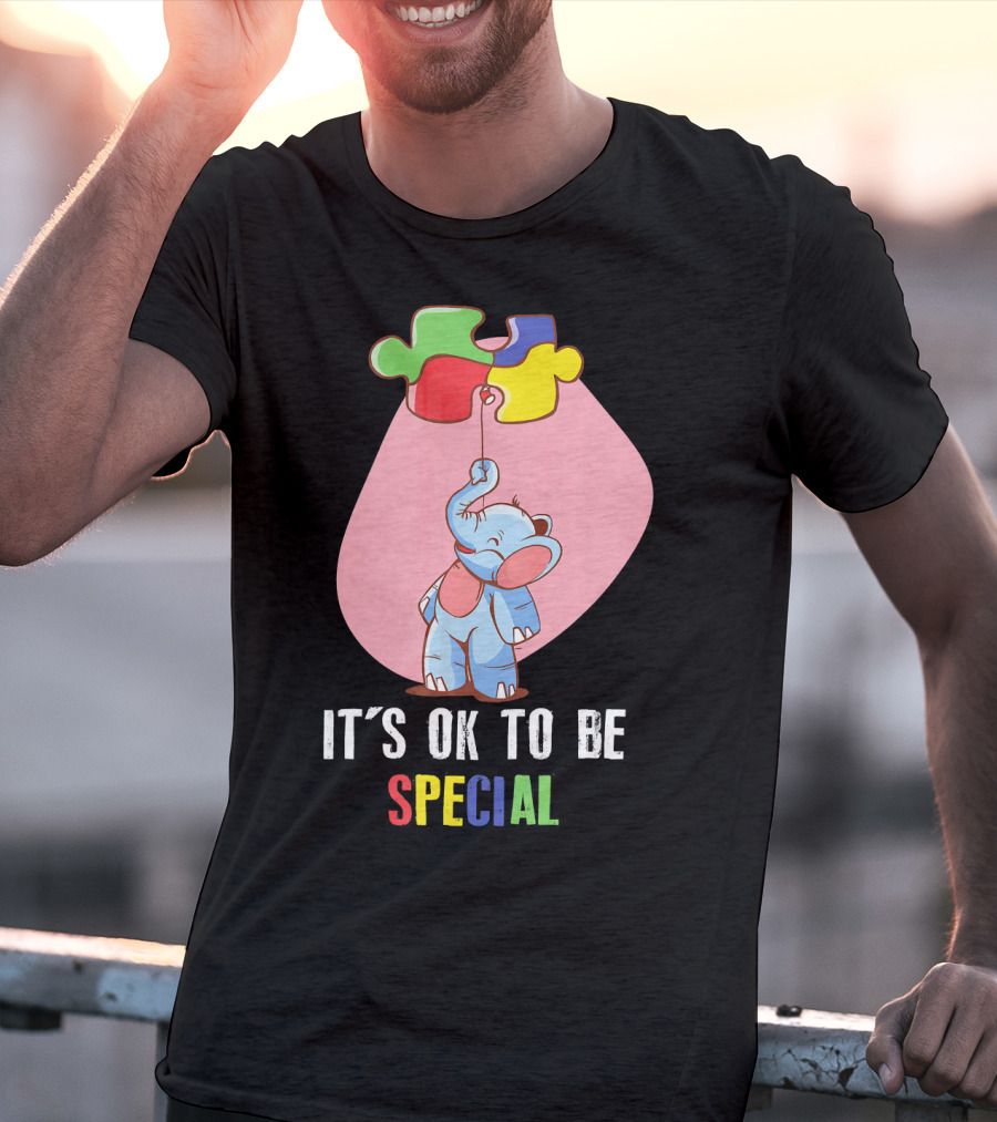 It's OK To Be Special Cute Elephant Autis Puzzle Colors T-Shirt