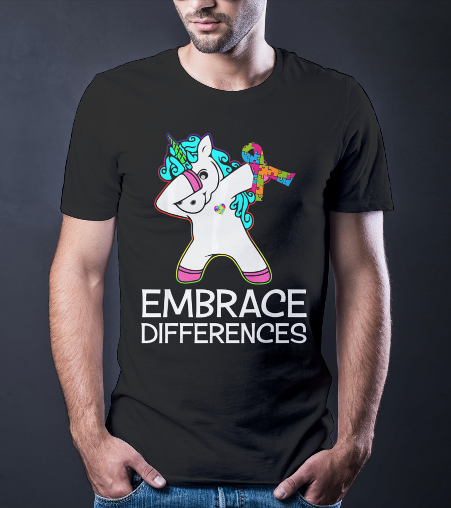 Embrace Differences Unicorn Autism Awareness Puzzle T-Shirt