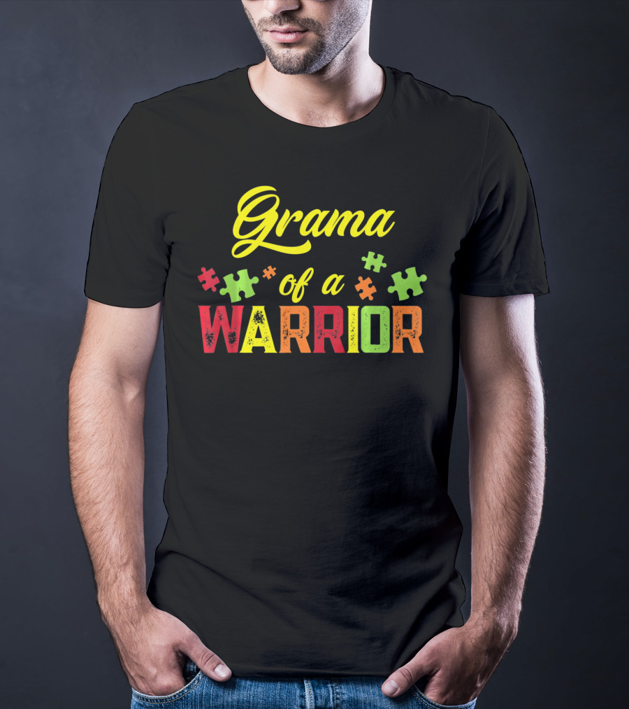 Grama Of A Warrior Puzzle Pieces Autism Awareness T-Shirt