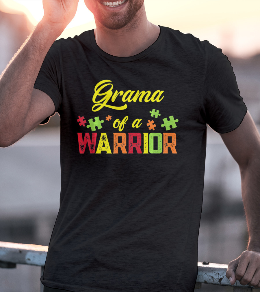 Grama Of A Warrior Puzzle Pieces Autism Awareness T-Shirt