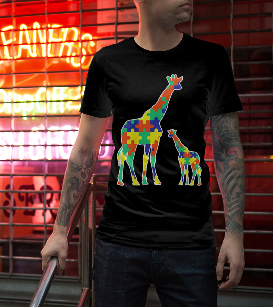 Kids Cute Autism Awareness Giraffes Puzzle T-Shirt