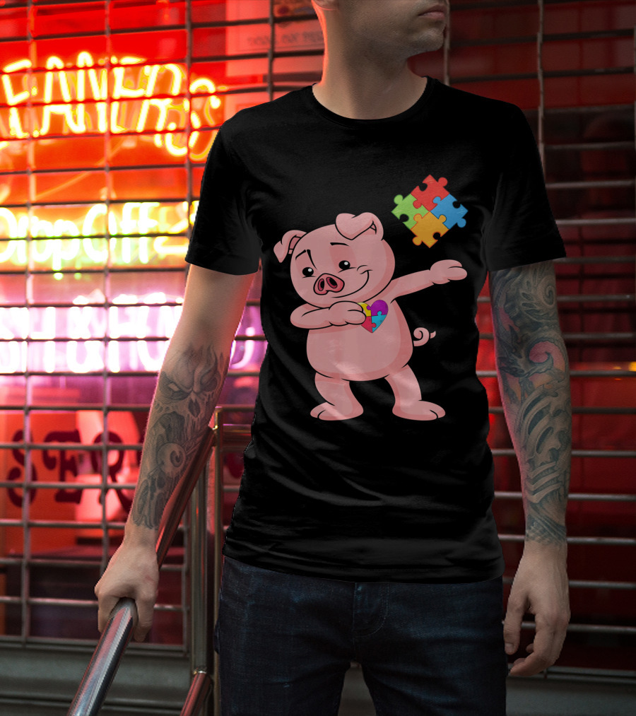 Piggy Puzzle Piece Autism Awareness Heart T-Shirt