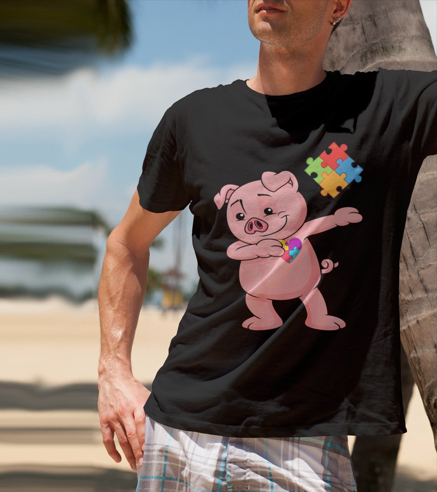 Piggy Puzzle Piece Autism Awareness Heart T-Shirt