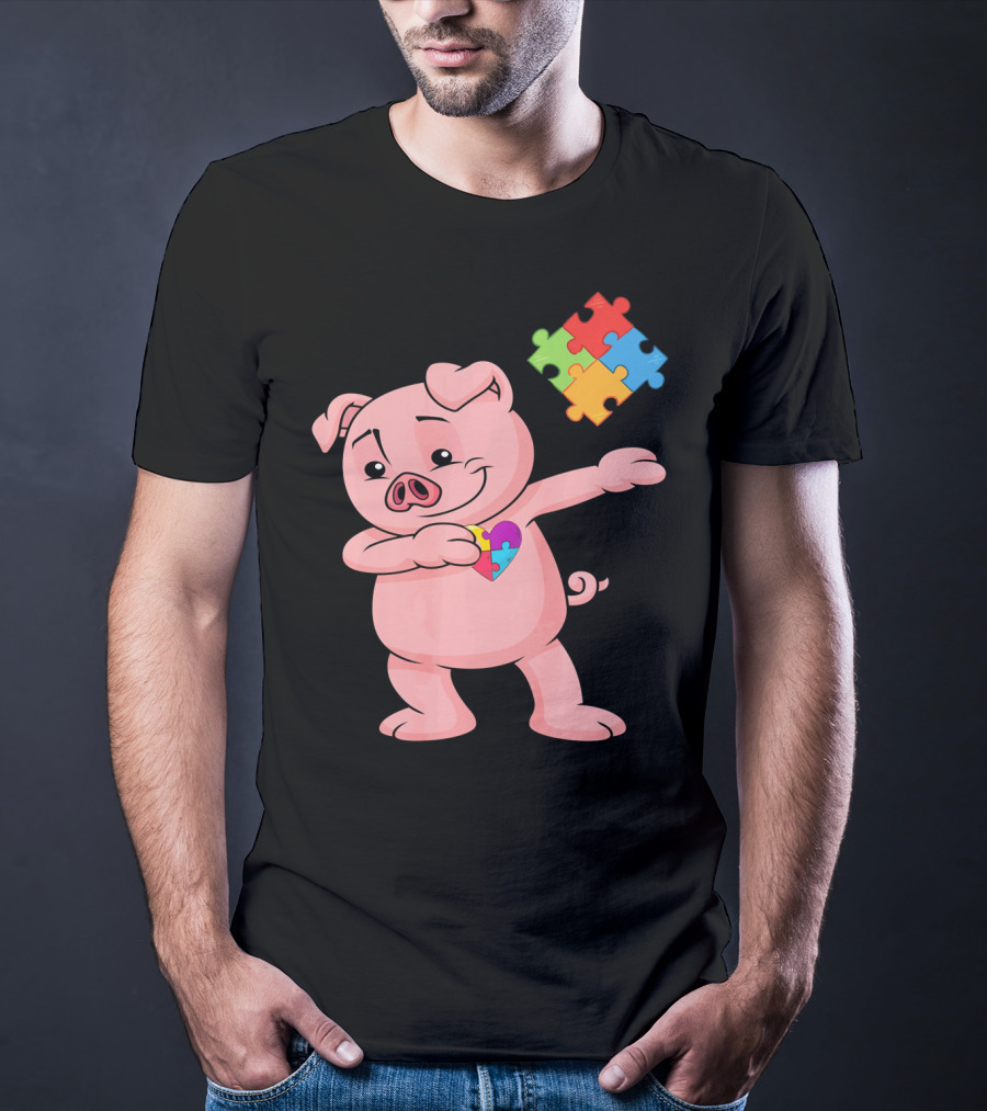 Piggy Puzzle Piece Autism Awareness Heart T-Shirt
