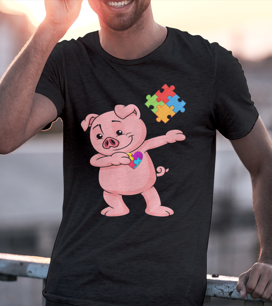 Piggy Puzzle Piece Autism Awareness Heart T-Shirt