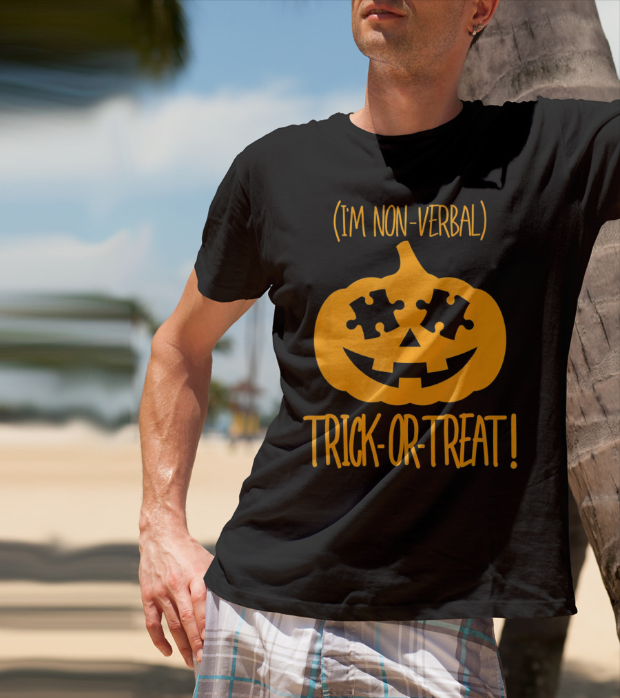 Trick-or-Treat I'm Non-Verbal Pumpkin Halloween Puzzle T-Shirt