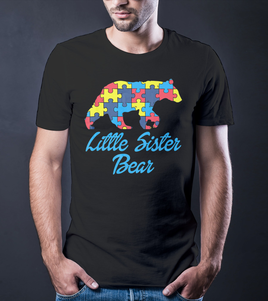 Autism Awareness Little Sister Bear Puzzle T-Shirt