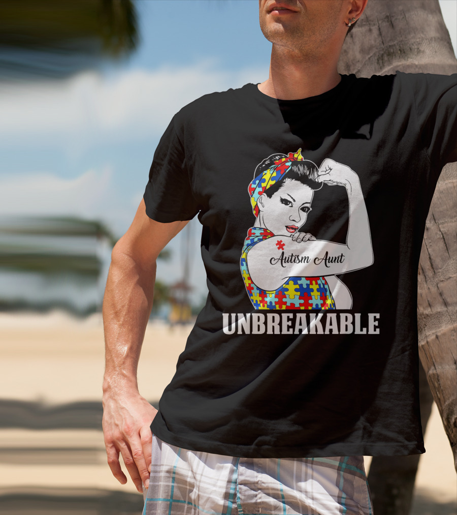 Unbreakable Autism Aunt Awareness Aun T-Shirt