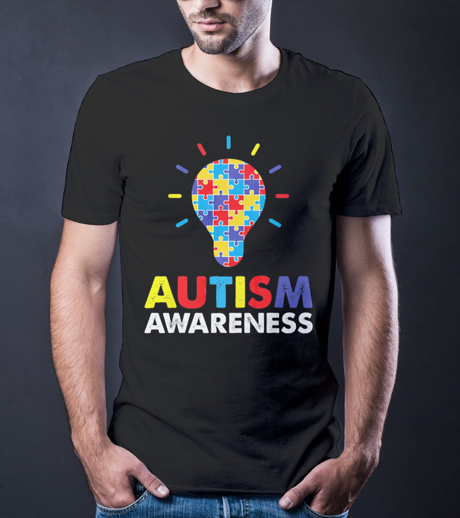 Autism Awareness Puzzle Light Bulb T-Shirt