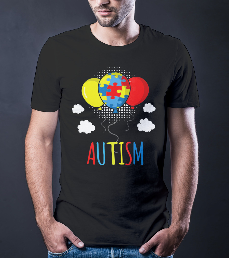 Autism Awareness Puzzle Piece Balloons With Colorful Clouds T-Shirt