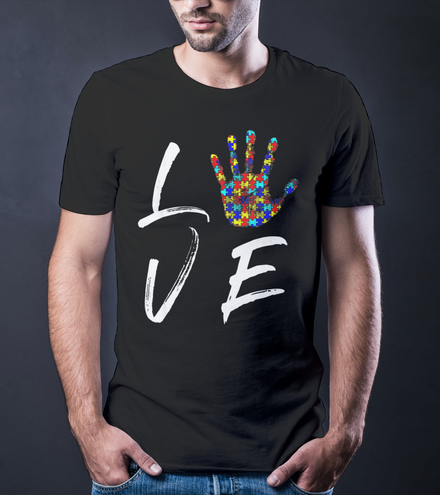 Love Autism Awareness Puzzle Hand T-Shirt