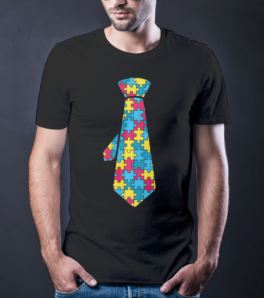 Autism Awareness Puzzle Pattern Tie T-Shirt