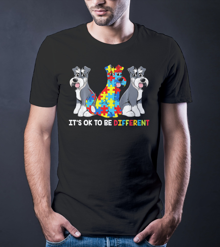 It's OK To Be Different Miniature Schnauzer Puzzle Pieces T-Shirt